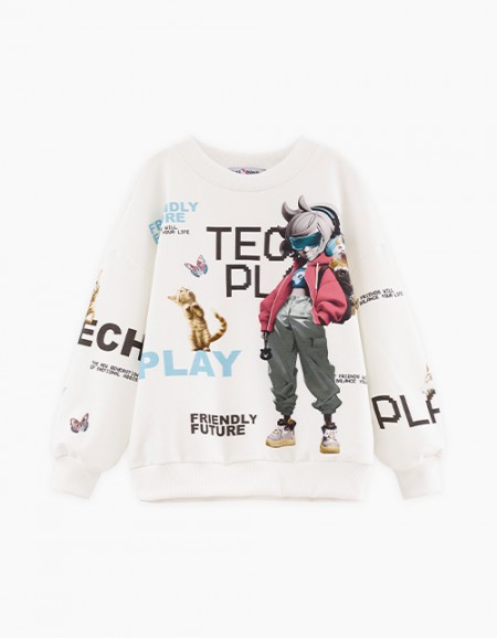 Дизайнерский свитшот оттенка молоко для девочки Дизайнерский свитшот оттенка молоко для девочки