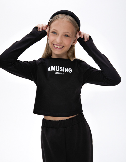 Укороченный чёрный лонгслив для девочки Укороченный чёрный лонгслив для девочки