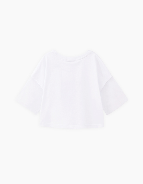 Белая футболка с сетчатыми рукавами для девочки