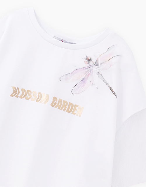 Белая футболка с сетчатыми рукавами для девочки