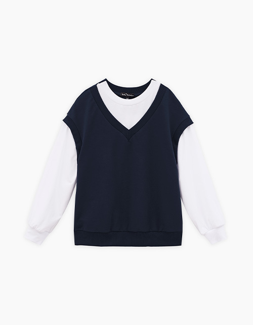 Тёмно-синий джемпер-обманка для девочки Тёмно-синий джемпер-обманка для девочки