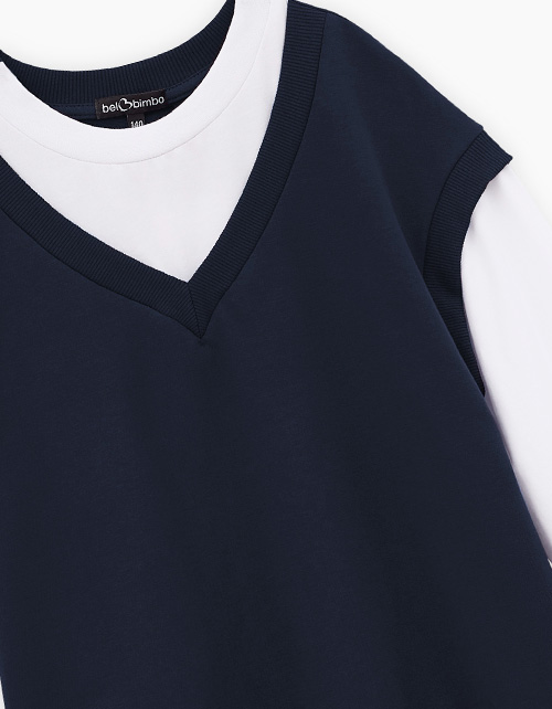 Тёмно-синий джемпер-обманка для девочки Тёмно-синий джемпер-обманка для девочки