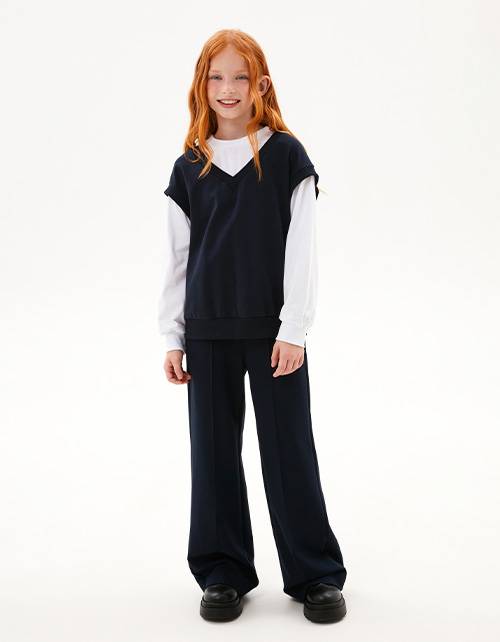 Тёмно-синий джемпер-обманка для девочки Тёмно-синий джемпер-обманка для девочки