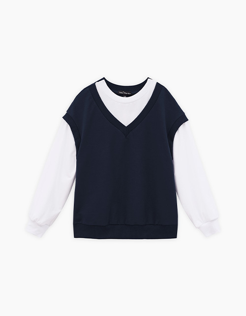 Тёмно-синий джемпер-обманка для девочки Тёмно-синий джемпер-обманка для девочки