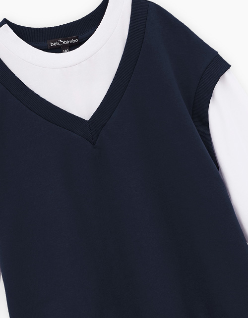 Тёмно-синий джемпер-обманка для девочки Тёмно-синий джемпер-обманка для девочки