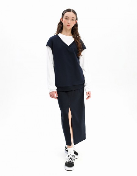 Тёмно-синий джемпер-обманка для девочки