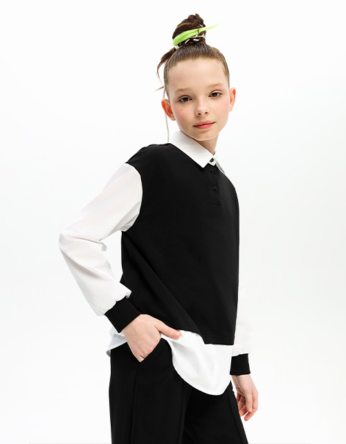 Чёрный джемпер-обманка для девочки Чёрный джемпер-обманка для девочки