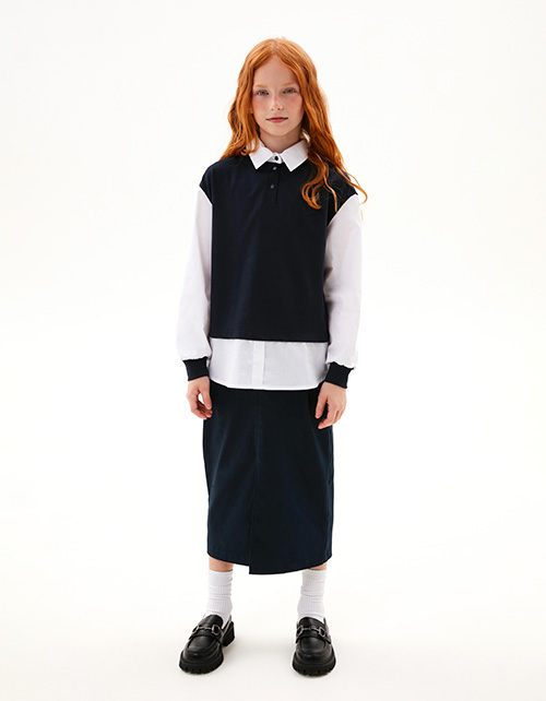 Тёмно-синий джемпер-обманка для девочки Тёмно-синий джемпер-обманка для девочки