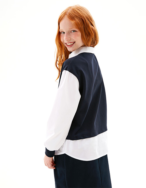 Тёмно-синий джемпер-обманка для девочки Тёмно-синий джемпер-обманка для девочки