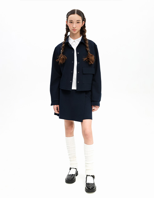 Тёмно-синий укороченный жакет для девочки