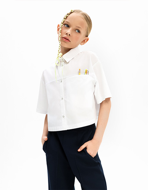 Белая кроп-рубашка для девочки Белая кроп-рубашка для девочки