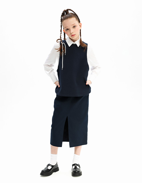 Тёмно-синяя юбка-миди для девочки Тёмно-синяя юбка-миди для девочки