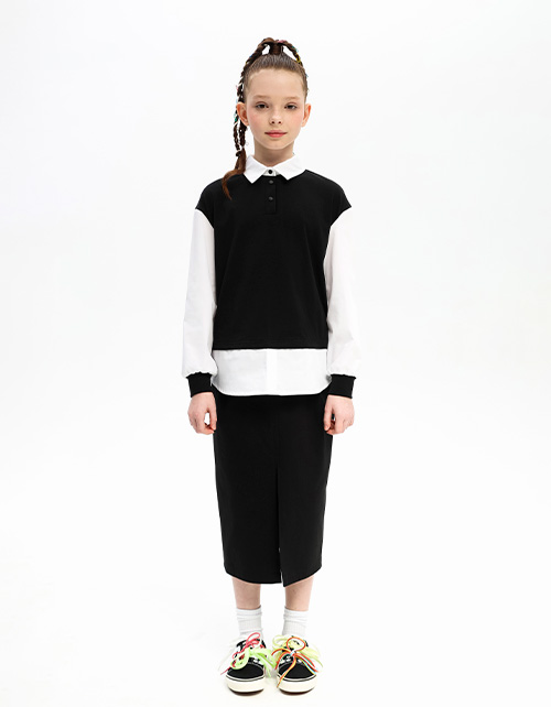 Чёрная юбка-миди для девочки Чёрная юбка-миди для девочки