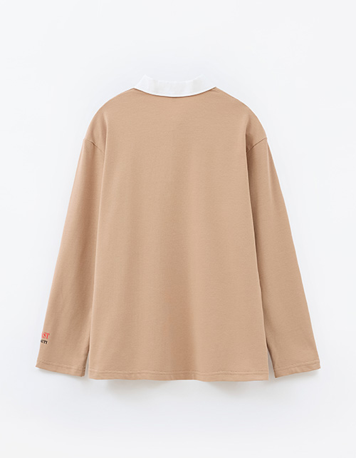 Бежевый лонгслив-поло для девочки