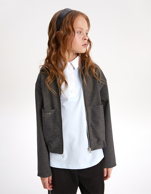 Голубой лонгслив-поло для девочки