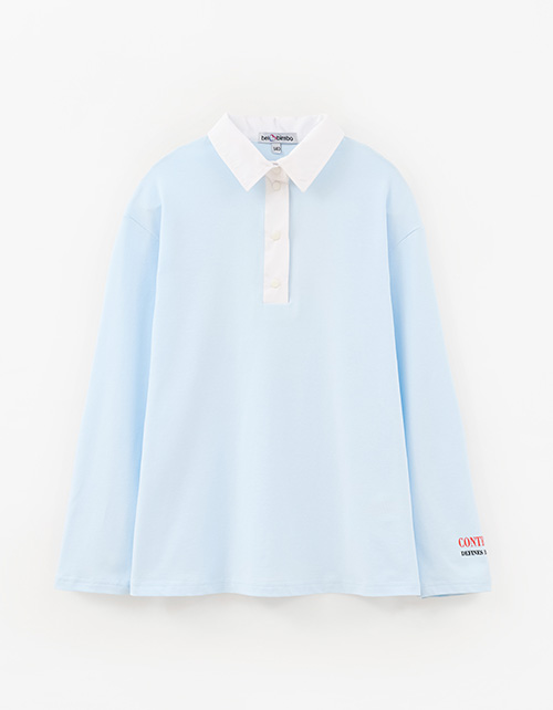 Голубой лонгслив-поло для девочки