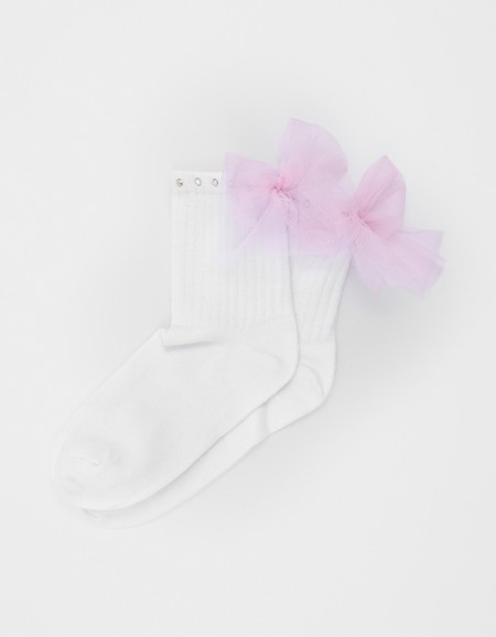 Белые носки с лиловым бантом для девочки