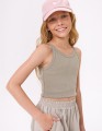 Оливковый укороченный топ на бретелях для девочки