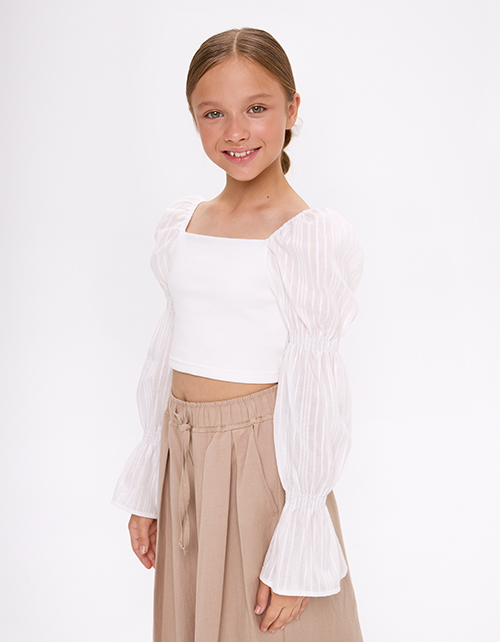 Укороченная молочная блузка для девочки