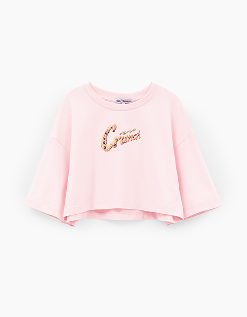 Пудрово-розовая укороченная футболка для девочки