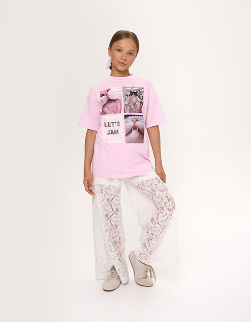 Кружевные брюки прямые с разрезами для девочки