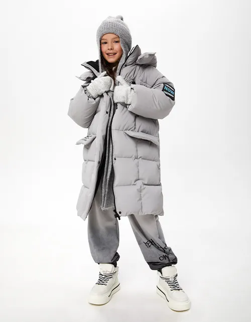 Светло-серая зимняя куртка синтепух для девочки 243307 в России